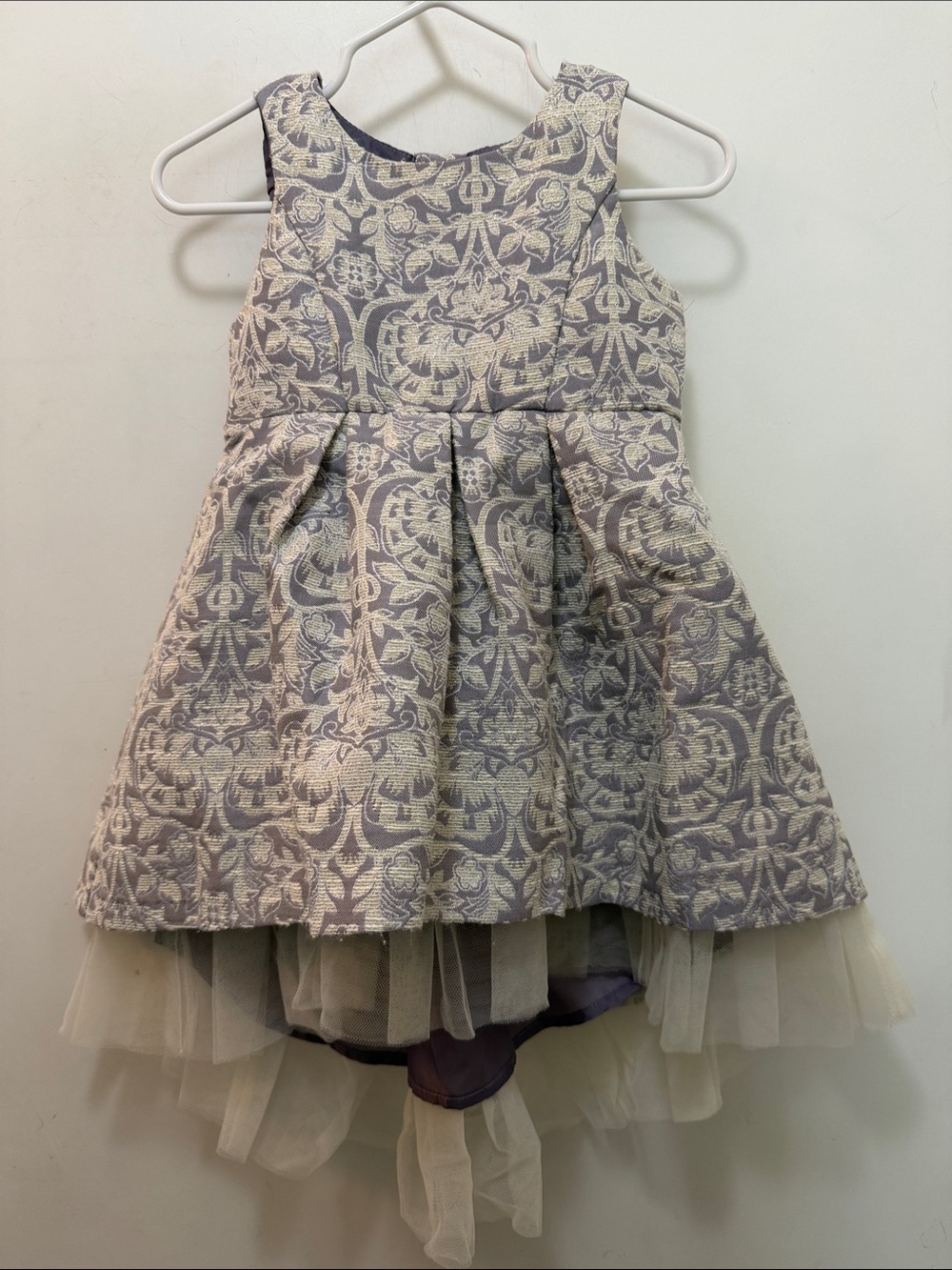 Girls' Lavender and Cream Floral Jacquard Party Dress